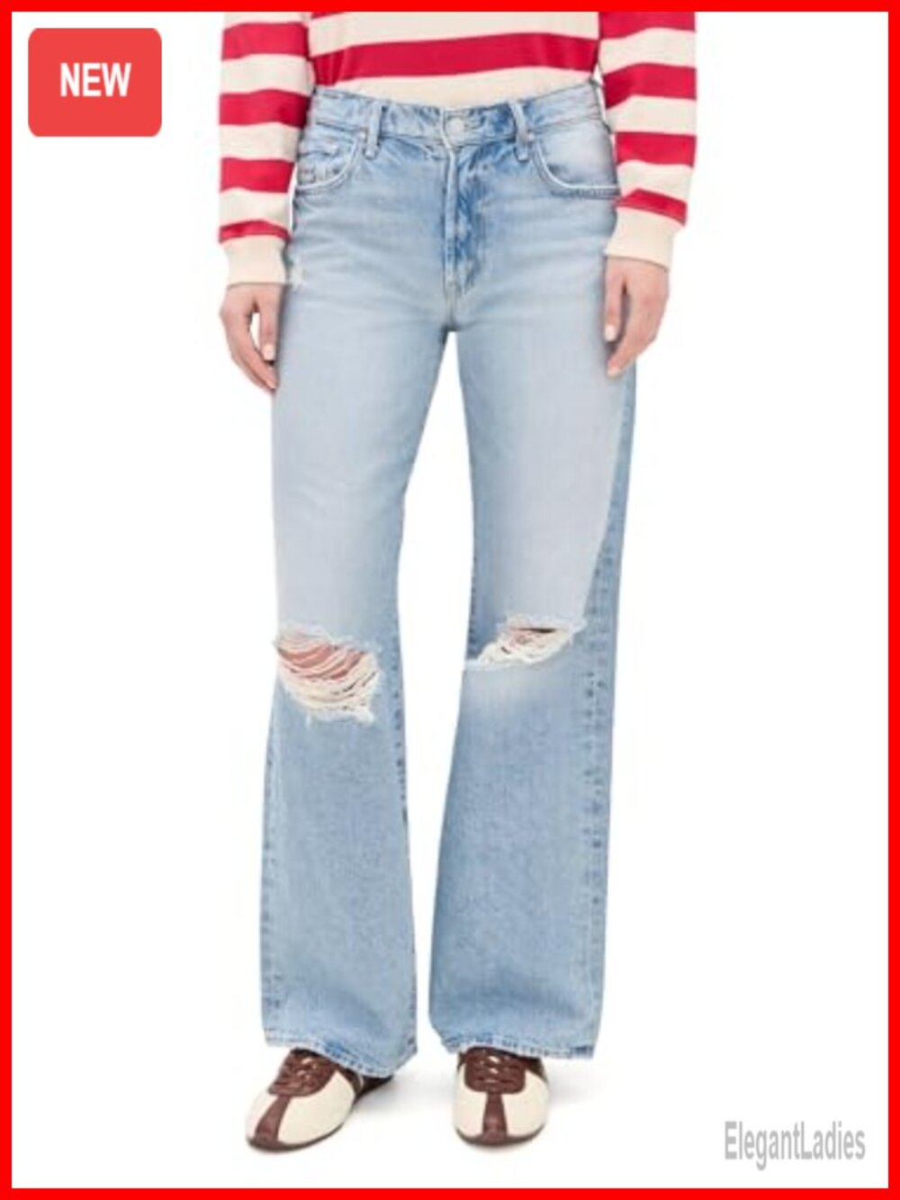 Mid Rise Straight Leg Distressed Jeans Loose Fit Casual Denim